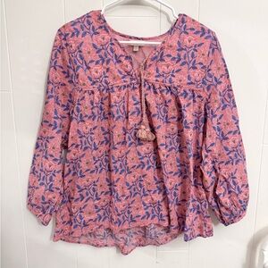Pink Chicken NY Women’s Pink Floral Peasant Blouse Med Organic Cotton Boho